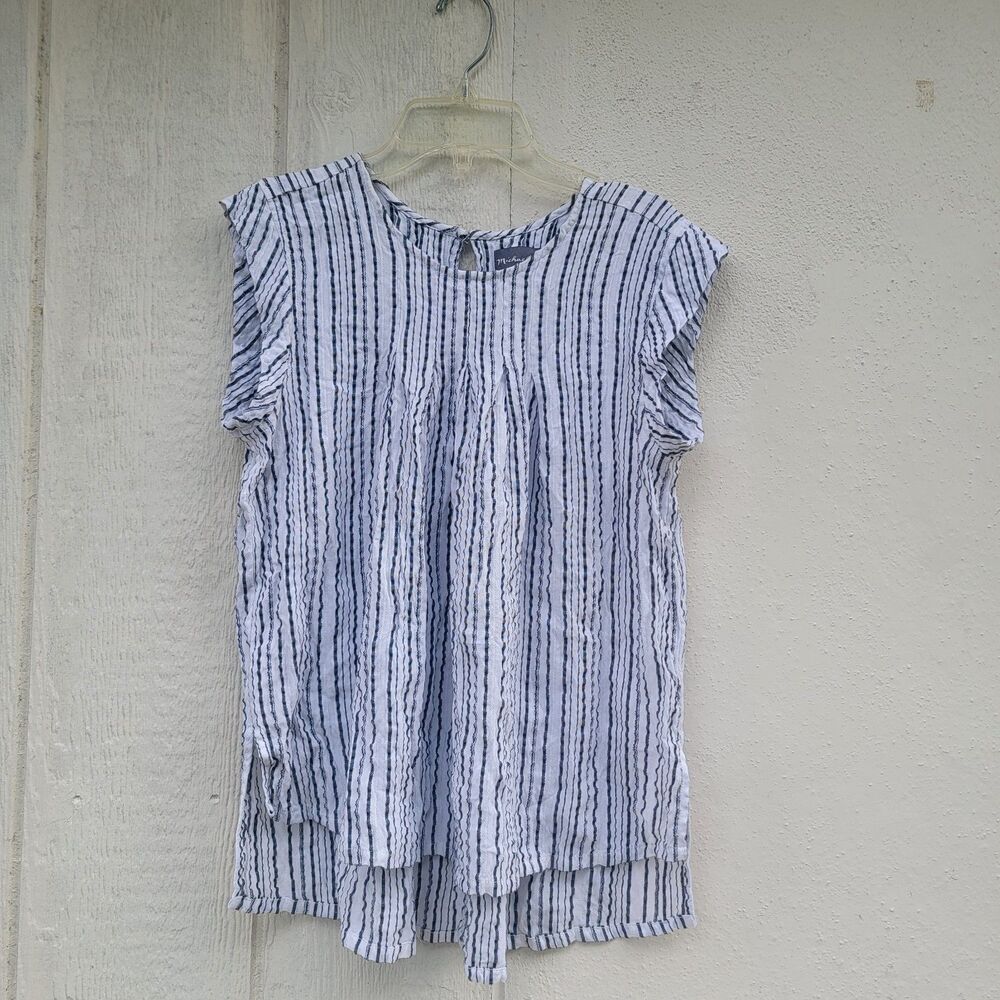 Michael Stars Womens Med Top Blue White Stripe Sleeveless Side Slits